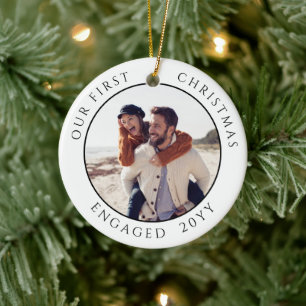 First Christmas Engaged Photo Keepsake Ceramic Ornament