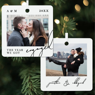 First Christmas Engaged Photo Metal Ornament