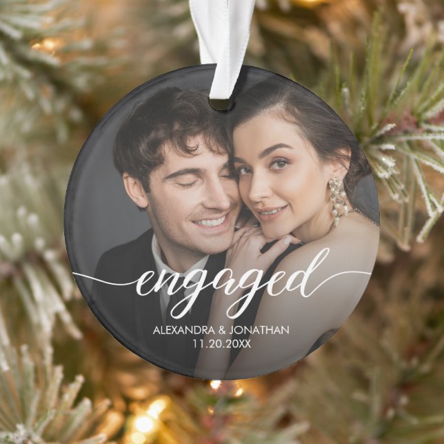 First Christmas engaged Photo Overlay Ornament (Tree)