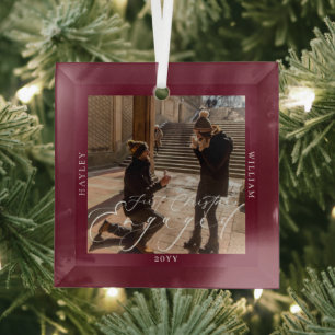 First Christmas Engaged Photo Port Wine Glass Ornament