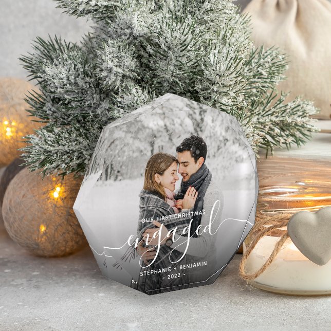 First Christmas Engaged Photo White Script Block (Creator Uploaded)