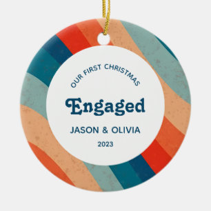 First Christmas Engaged Psychedelic Wavy Photo Ceramic Ornament