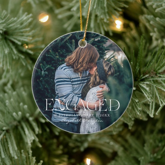First Christmas Engaged | Sentimental Photo  Ceramic Ornament (Tree)