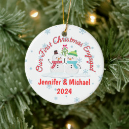 First Christmas Engaged Snowman Personalized Ceramic Ornament
