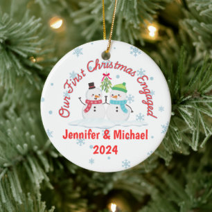 First Christmas Engaged Snowman Personalized Ceramic Ornament
