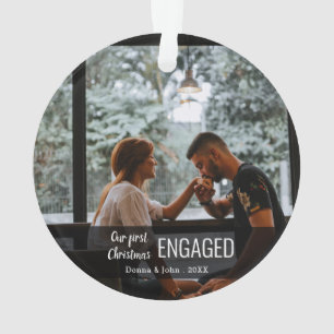 First Christmas Engaged Typography Minimal Photo Ornament