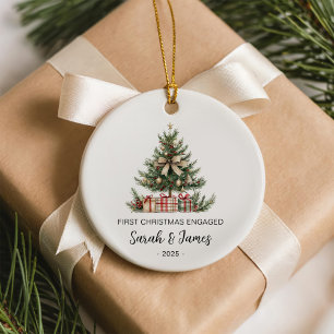 First Christmas Engaged Watercolor Chirstmas Tree Ceramic Ornament