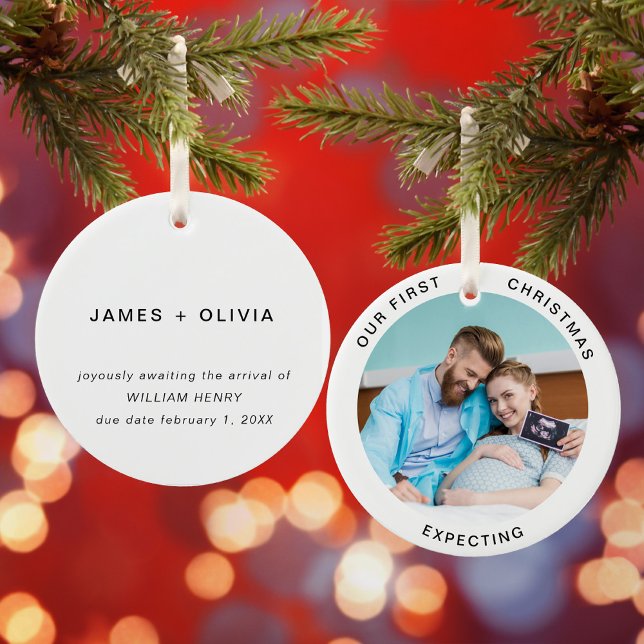 First Christmas Expecting Minimal Photo Ceramic Ornament (Creator Uploaded)