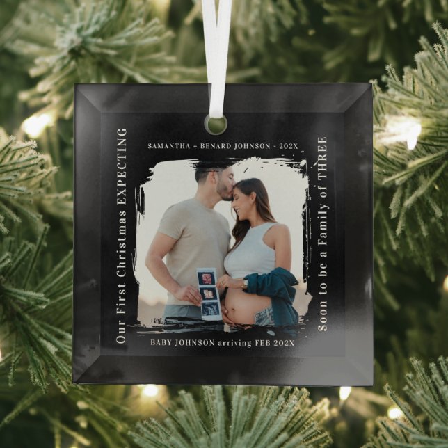 First Christmas Expecting Pregnancy Announcement  Glass Ornament (Insitu)