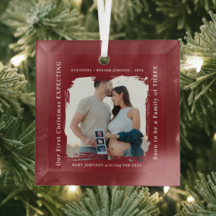 First Christmas Expecting Pregnancy Announcement  Glass Ornament
