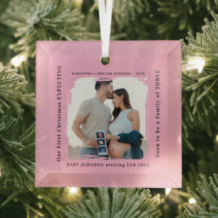 First Christmas Expecting Pregnancy Announcement  Glass Ornament