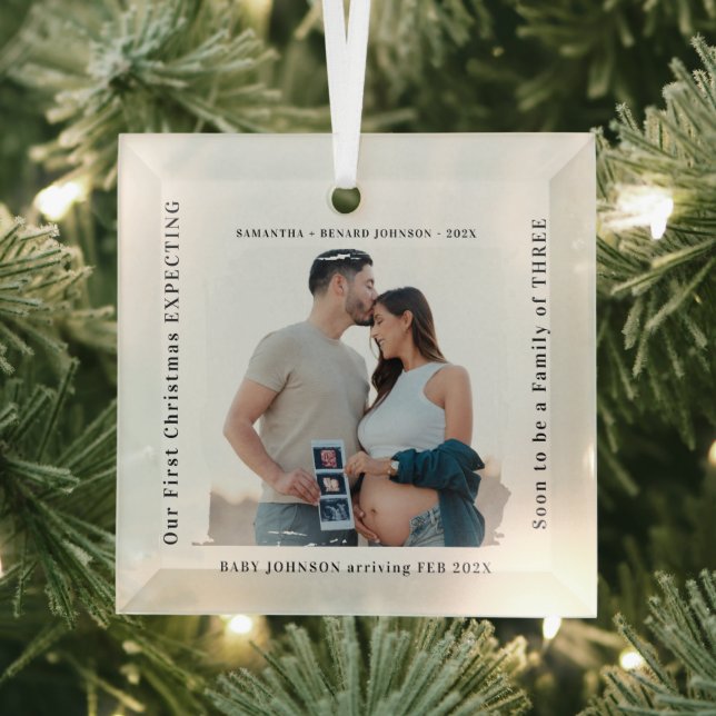 First Christmas Expecting Pregnancy Announcement  Glass Ornament (Insitu)