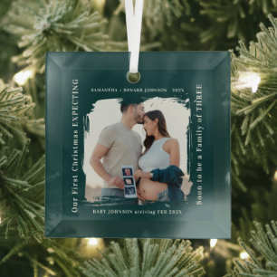 First Christmas Expecting Pregnancy Announcement Glass Ornament