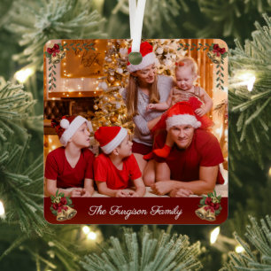First Christmas Family 1 Photo Modern Metal Ornament