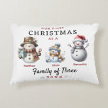 First Christmas Family of 3 Snowman Accent Pillow<br><div class="desc">First Christmas Family of 3 Snowman Accent Pillow</div>
