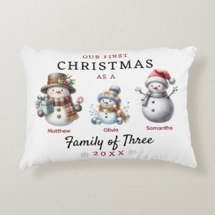 First Christmas Family of 3 Snowman Accent Pillow