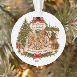 First Christmas Family of 4 Custom Christmas  Ornament