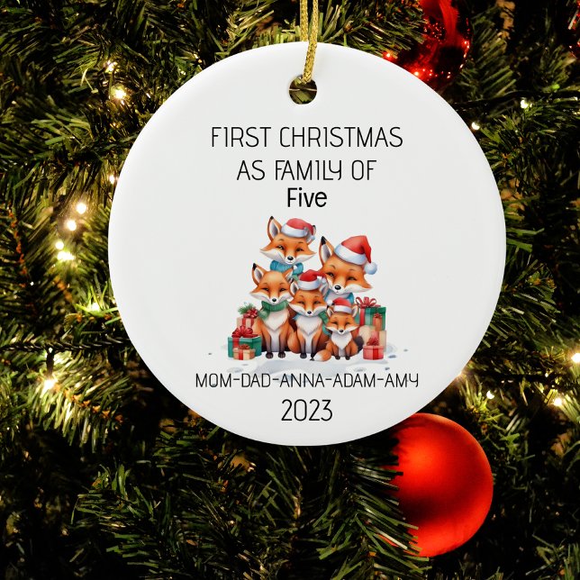 First Christmas Family of Five Foxes Ceramic Ornament (Creator Uploaded)
