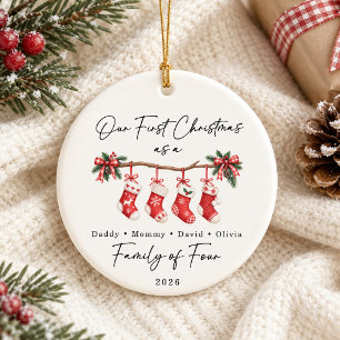 First Christmas Family of Four Custom Ceramic Ornament