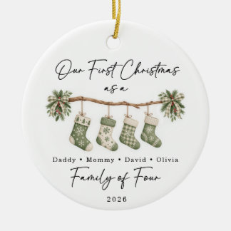 First Christmas Family of Four Custom Ceramic Ornament