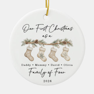 First Christmas Family of Four Custom Ceramic Ornament