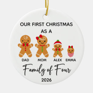 First Christmas Family of Four Gingerbread Ceramic Ornament