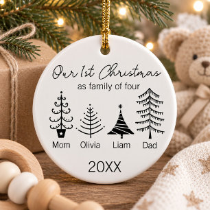 First Christmas Family of four Modern Tree Ceramic Ornament