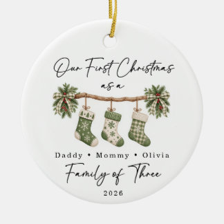 First Christmas Family of Three Custom Ceramic Ornament