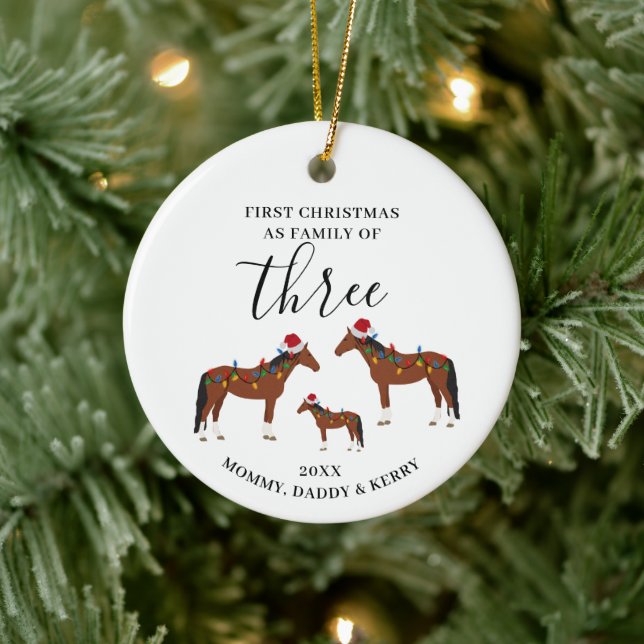 First Christmas Family of Three Cute Horses Ceramic Ornament (Tree)