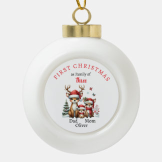 First Christmas family of three Keepsake Photo Ceramic Ball Christmas Ornament