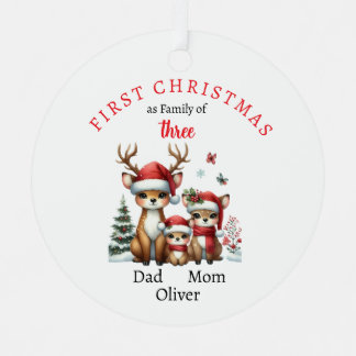 First Christmas family of three Keepsake Photo Metal Ornament