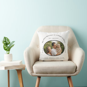 First Christmas Family of Three Newborn Baby Throw Pillow