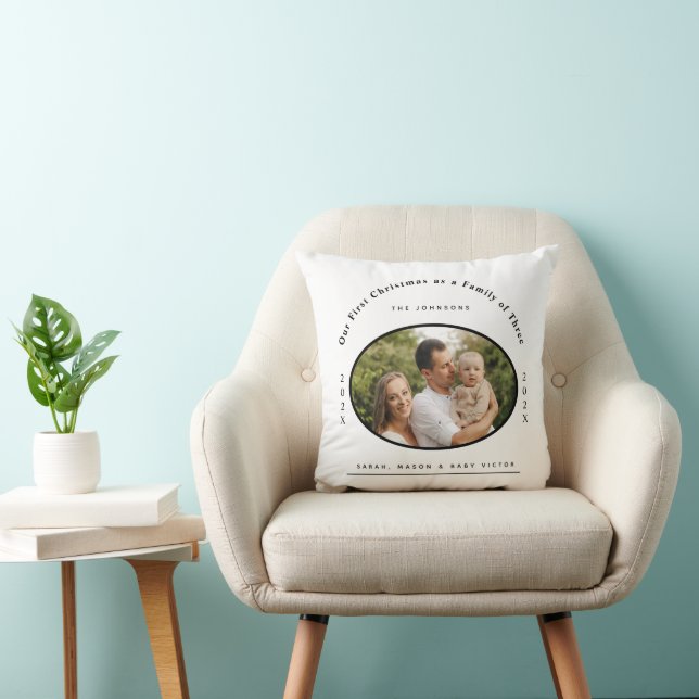 First Christmas Family of Three Newborn Baby Throw Pillow (Chair)