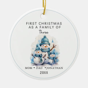 First Christmas Family of Three Penguins Ceramic Ornament