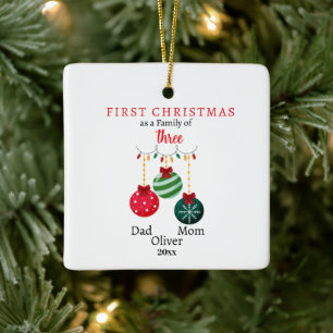 First Christmas family of three Photo Keepsake Ceramic Ornament