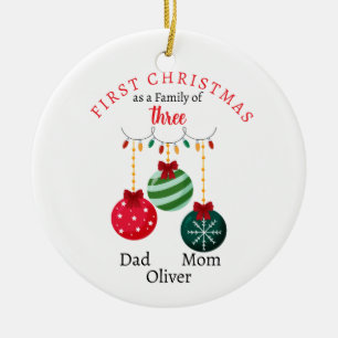 First Christmas family of three Photo Keepsake Ceramic Ornament