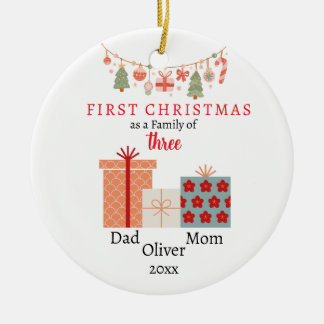 First Christmas family of three Photo Keepsake Ceramic Ornament