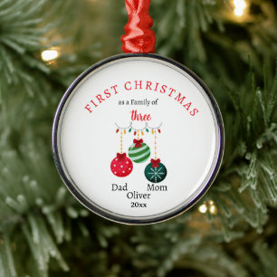 First Christmas family of three Photo Keepsake Metal Ornament