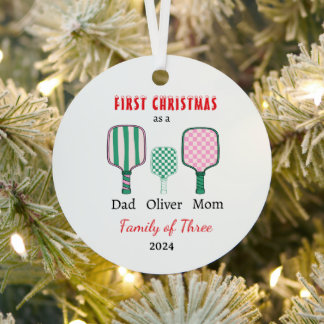 First Christmas family of three Photo Keepsake Metal Ornament