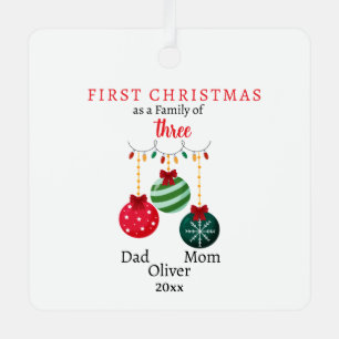 First Christmas family of three Photo Keepsake Metal Ornament