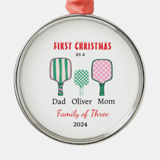First Christmas family of three Photo Keepsake Metal Ornament
