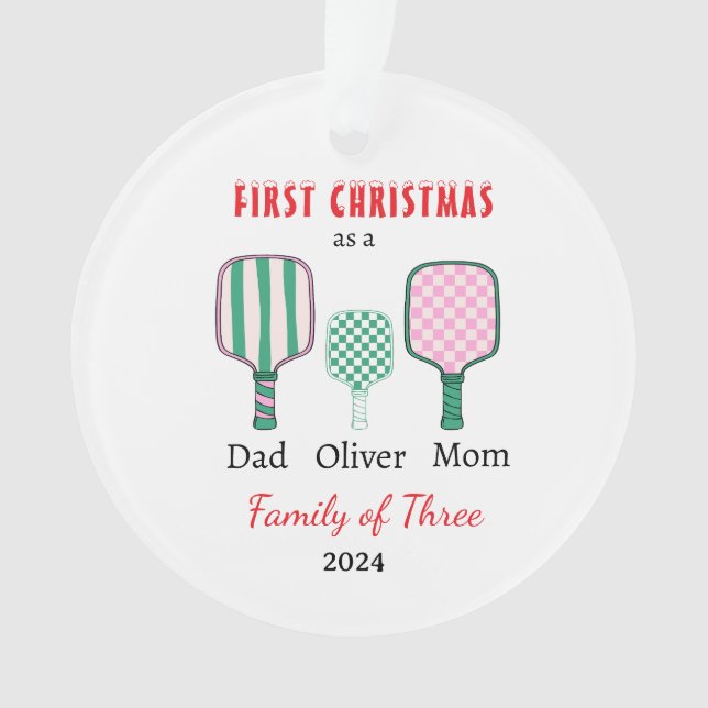 First Christmas family of three Photo Keepsake Ornament (Front)