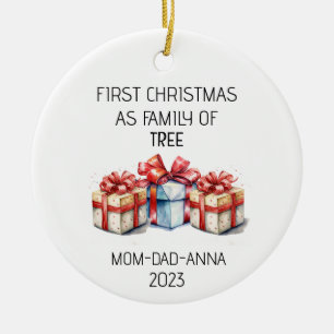 First Christmas Family of Tree Presents  Ceramic Ornament