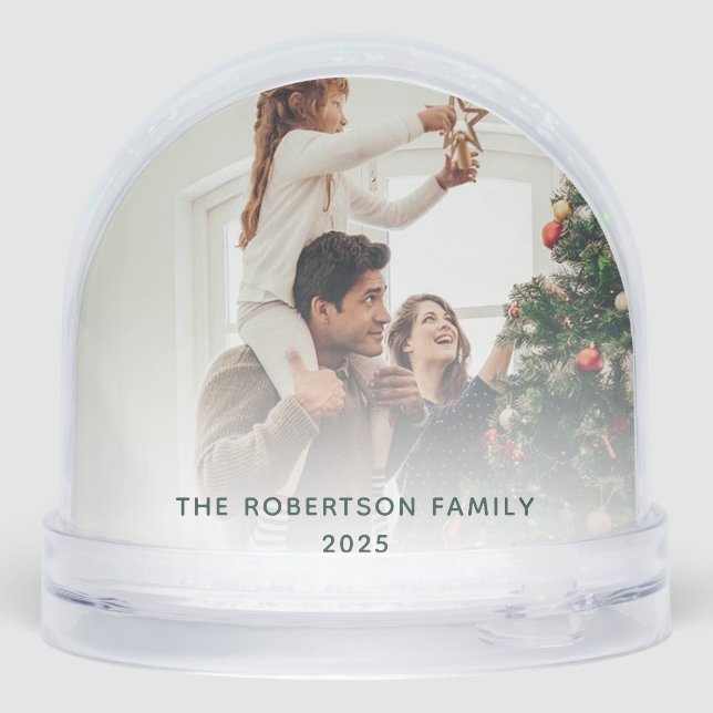 First Christmas Family Photo Modern Custom Snowglobe (Back)