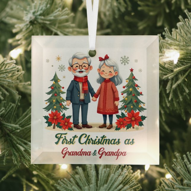 First Christmas Festive Grandparent Keepsake Glass Ornament (Insitu)