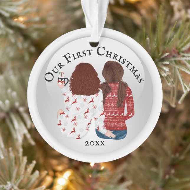 First Christmas gay woman couple PHOTO romantic Ornament (Tree)