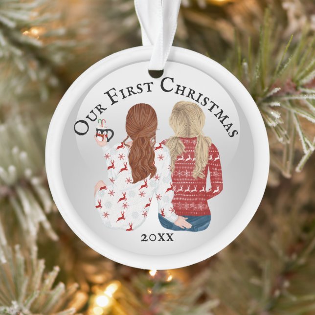 First Christmas gay woman ugly sweater DIY photo Ornament (Tree)