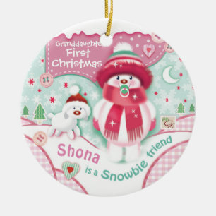 First Christmas, Granddaughter, Cute Snowbie Ceramic Ornament