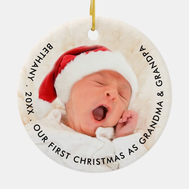 First Christmas Grandma and Grandpa photo Ceramic Ornament (Back)