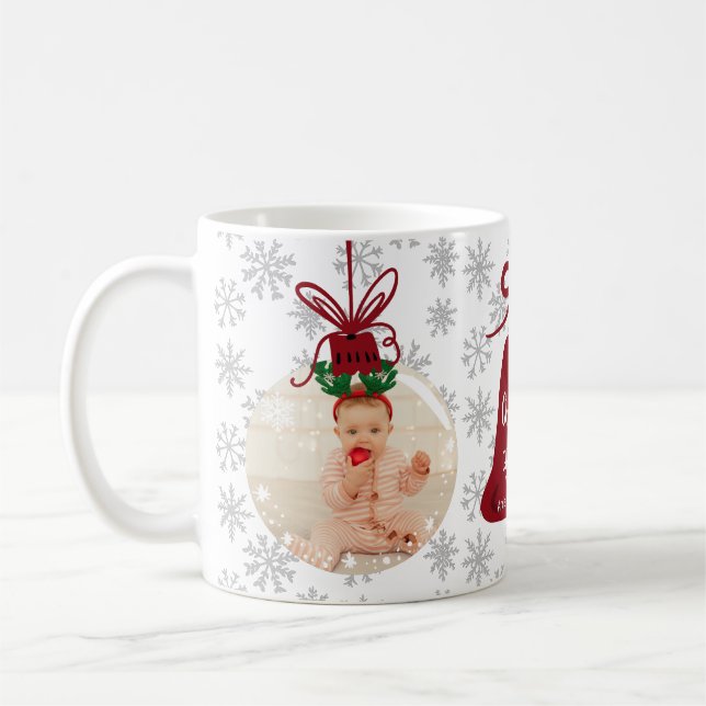 First christmas grandma bell red snowflake photo coffee mug (Left)